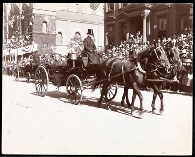 Vista del almirante Sampson en un carruaje en el desfile de Dewey en la Quinta Avenida, Nueva York, 1899 de Byron Company